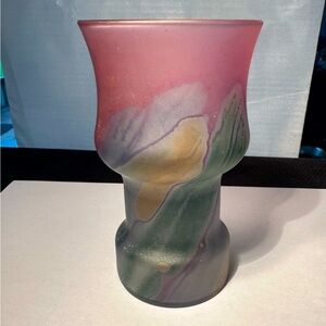 Hebron RUEVEN Drink GLASS Satin, VTG 70-80s HAND PAINTED Art Nouveau